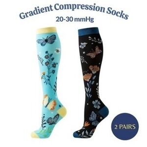 Unisex 20-30 mmHg Compression Socks S/M Medical Butterflies Gardencore 2 Pairs